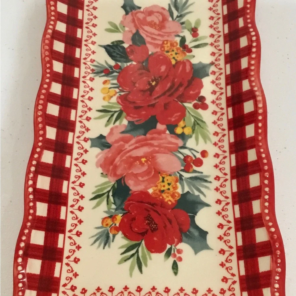The Pioneer Woman Red and Pink Floral Ceramic Serving Platter